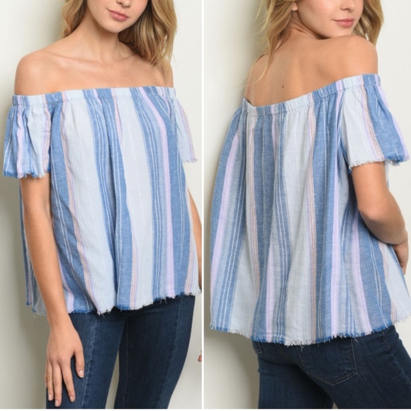Trend Setter Diva Boutique Tops - GIRLY & FLIRTY OFF SHOULDER BLUE & LILAC TOP